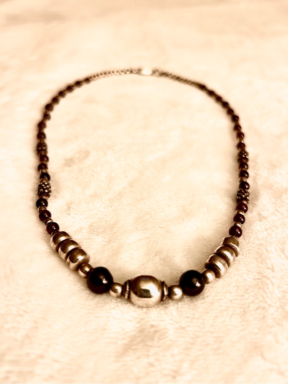 Sterling Silver and Purple-Black Beaded Choker Necklace